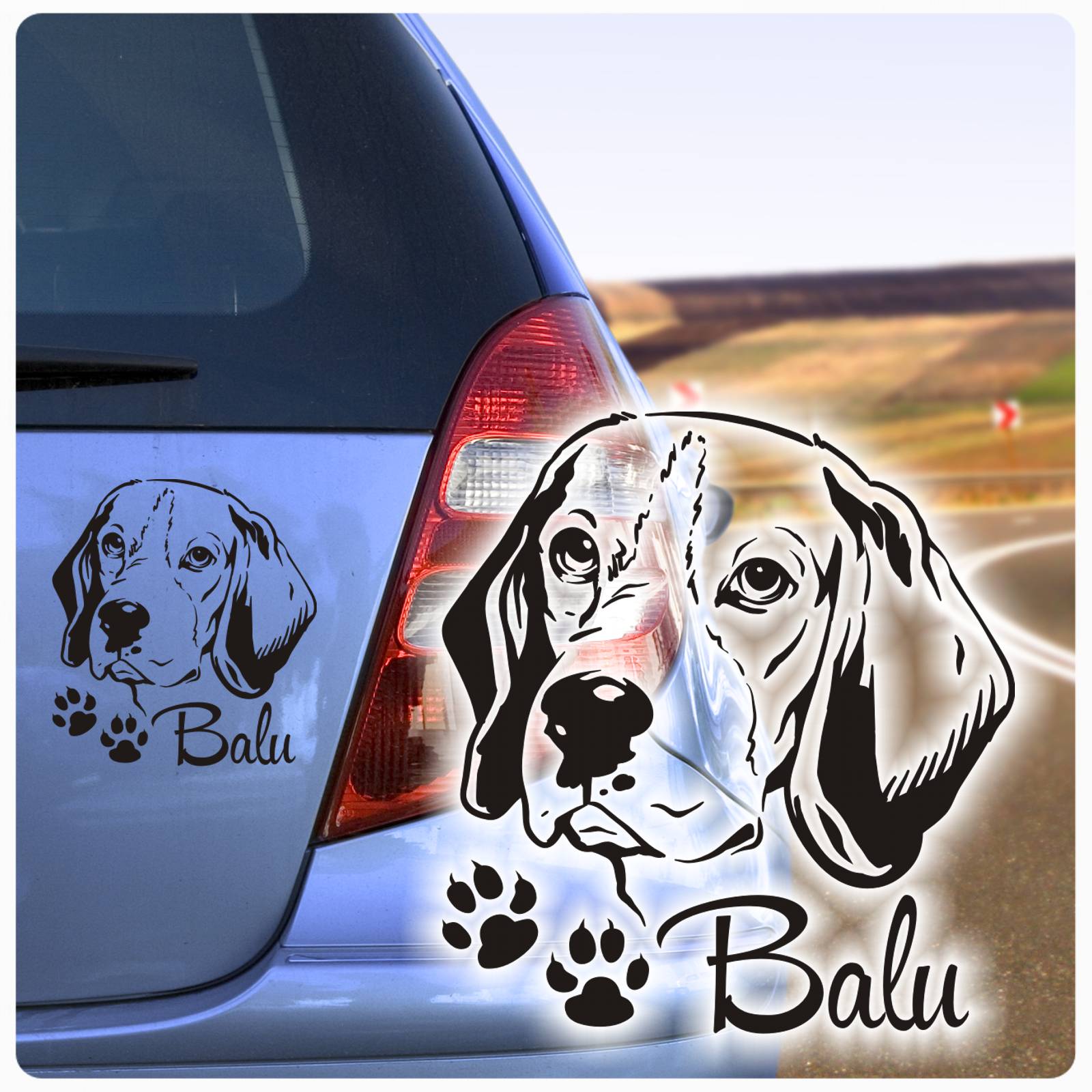 Beagle Name Auto Aufkleber Sticker Hund Pfoten Autoaufkleber clickstick
