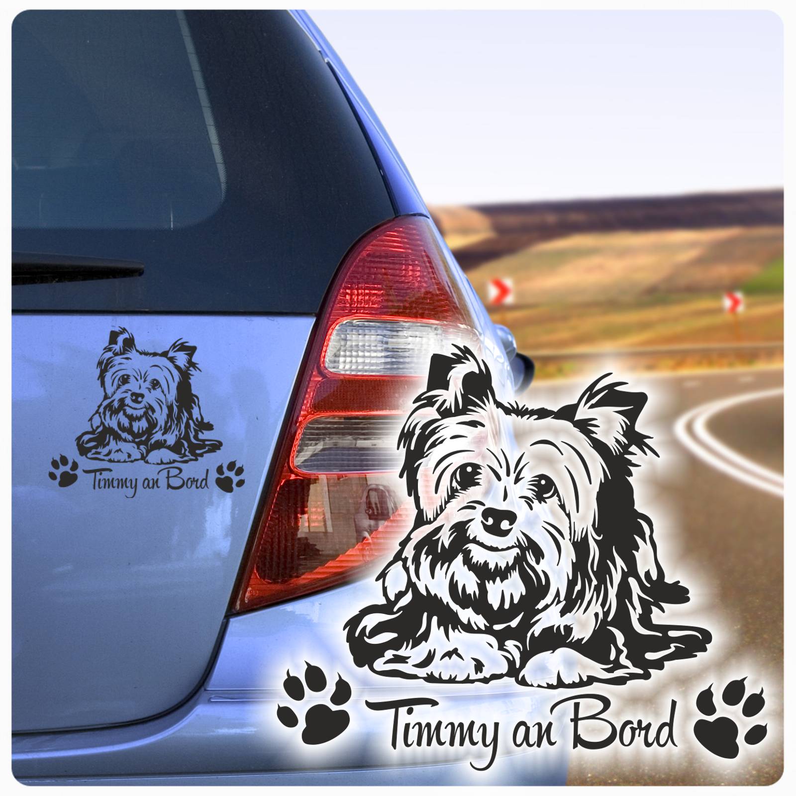 Auto Aufkleber Yorkshire Terrier Name an Bord Autoaufkleber Hund Pfoten