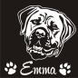 Preview: Boerboel Kopf Autoaufkleber Auto Aufkleber Sticker Hund Pfoten Name A1704