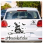 Preview: Eule Hexe Katze Hexenkutsche Auto Aufkleber Sticker Sterne A2076