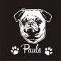 Preview: Hundeaufkleber Mops Wunschname Hunde Aufkleber Pug Sticker A275