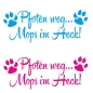 Preview: Pfoten weg... Mops im Heck Auto Aufkleber Autoaufkleber Pug Sticker A2058