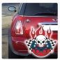 Preview: Auto Aufkleber Skull Race Flag Flames Rockabilly Sticker Digitaldruck DA025