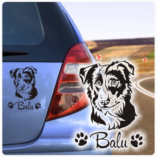 Hundeaufkleber Border Collie Name Pfoten Sticker Autoaufkleber Aufkleber A255