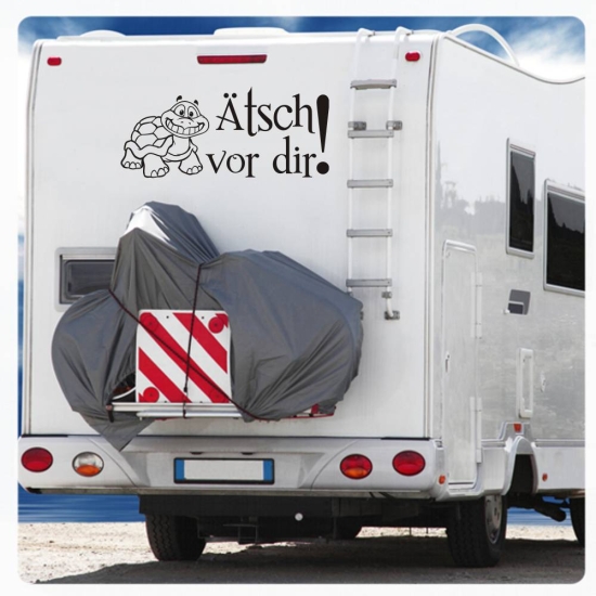 Ätsch vor dir! Wohnmobil  Wohnwagen Caravan Aufkleber Turtle Schildkröte Sticker WoMo021