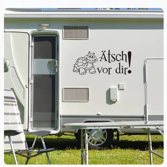 Ätsch vor dir! Wohnmobil  Wohnwagen Caravan Aufkleber Turtle Schildkröte Sticker WoMo021