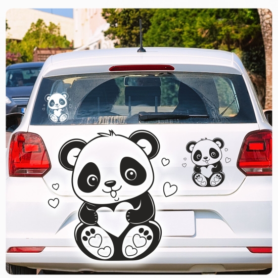 Autoaufkleber lustiger Panda Bär mit Herzen Auto Aufkleber Sticker A4211