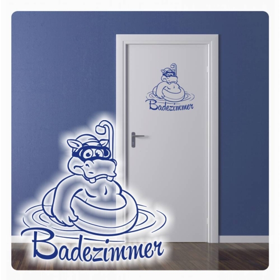 Tür Aufkleber Badezimmer Hippo Schwimmring Wandtattoo Aufkleber Sticker WC T801