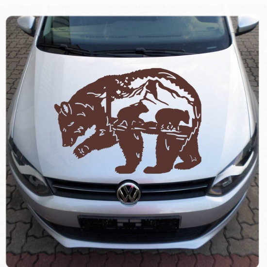 Bär mit Jungen Landschaft Grizzly Motorhauben Autoaufkleber Auto Aufkleber Sticker A497