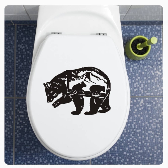 Bär mit Jungen Landschaft Grizzly  WC Deckel Aufkleber Wandtattoo  TDA055