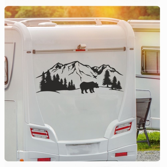 Berge Bär Wald Wohnmobil Aufkleber Wohnwagen Caravan Sticker WoMo425