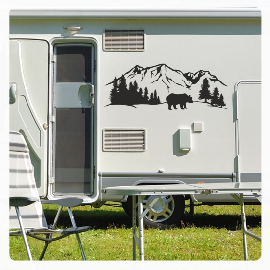 Berge Bär Wald Wohnmobil Aufkleber Wohnwagen Caravan Sticker WoMo425