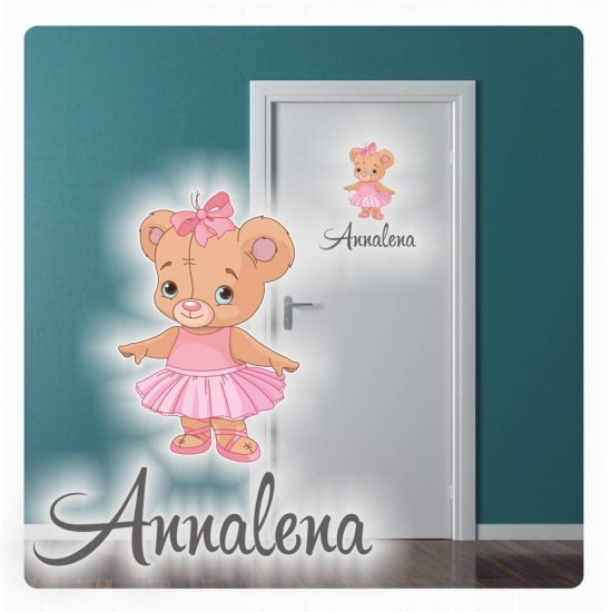 Türaufkleber Teddy Bär Name Ballerina Digitaldruck Wandtattoo Türtattoo DT037