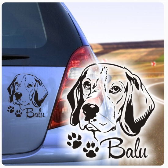 Beagle Name Auto Aufkleber Sticker Pfoten Hund A101