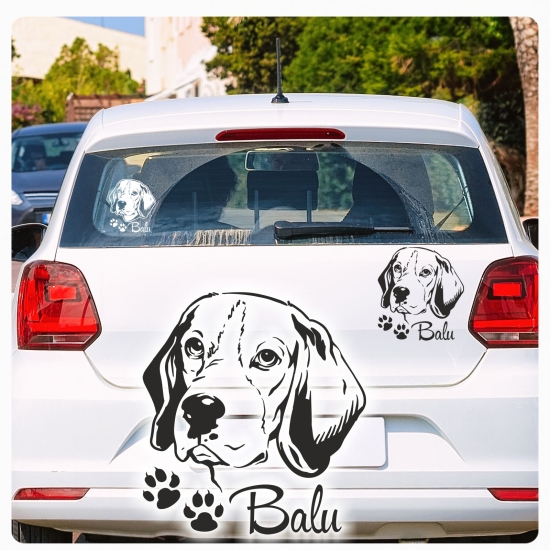 Beagle Name Auto Aufkleber Sticker Pfoten Hund A101