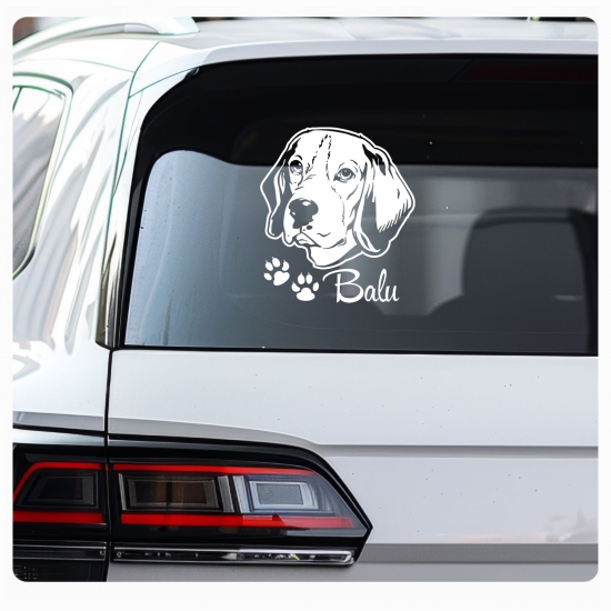 Beagle Name Auto Aufkleber Sticker Pfoten Hund A101