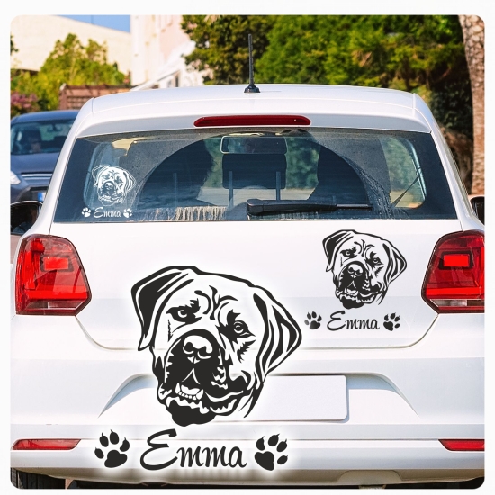 Boerboel Kopf Autoaufkleber Auto Aufkleber Sticker Hund Pfoten Name A1704