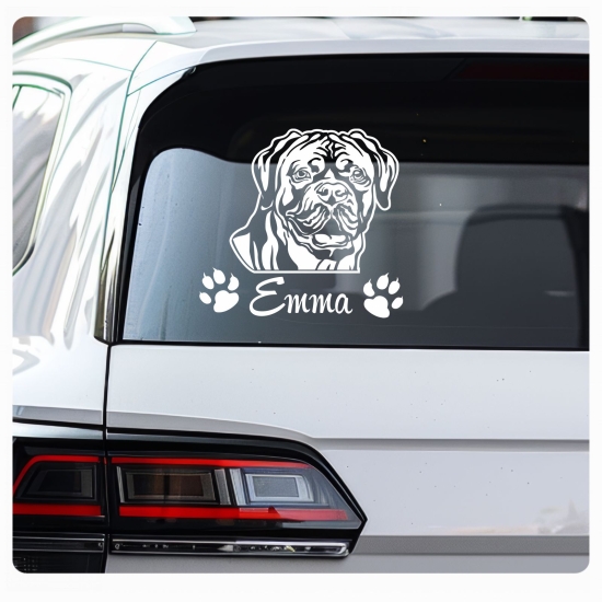 Hundeaufkleber Bordeaux Dogge Name Pfoten Auto Aufkleber Sticker A247