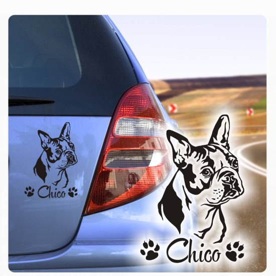 Auto Aufkleber Boston Terrier Name  Sticker Hunde Hundeaufkleber A450