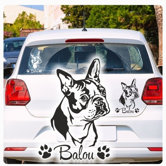 Auto Aufkleber Boston Terrier Name  Sticker Hunde Hundeaufkleber A450