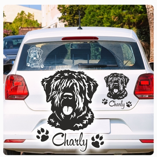 Auto Aufkleber Bouvier des Flandres Name Hund Pfoten Sticker A4195e Autoaufkleber Pfoten A3005