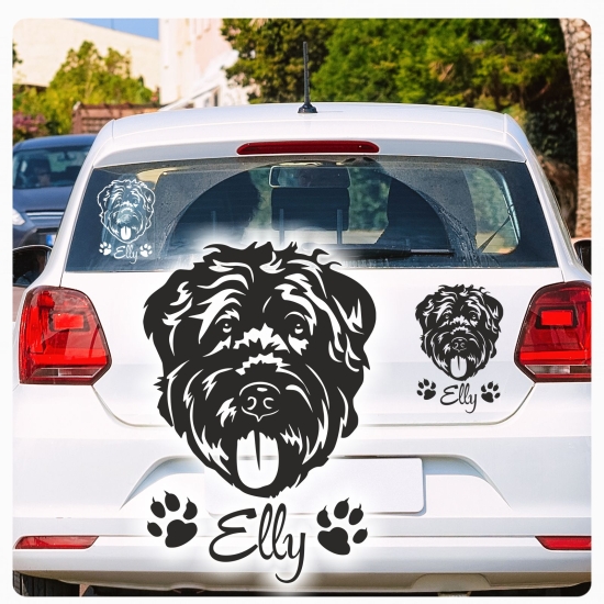 Auto Aufkleber Bouvier des Flandres Name Hund Pfoten Sticker A4196