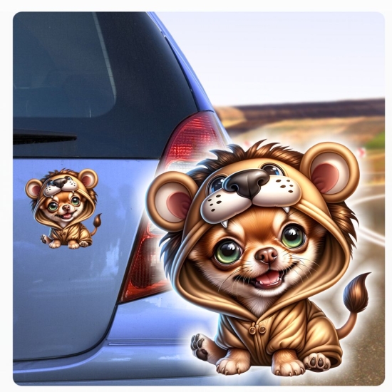 lustiger Chihuahua als Löwe verkleidet Autoaufkleber Sticker Auto Aufkleber Digitaldruck DA365