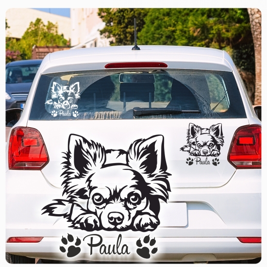 Chihuahua Autoaufkleber Sticker Aufkleber Hund Pfoten Name A4258