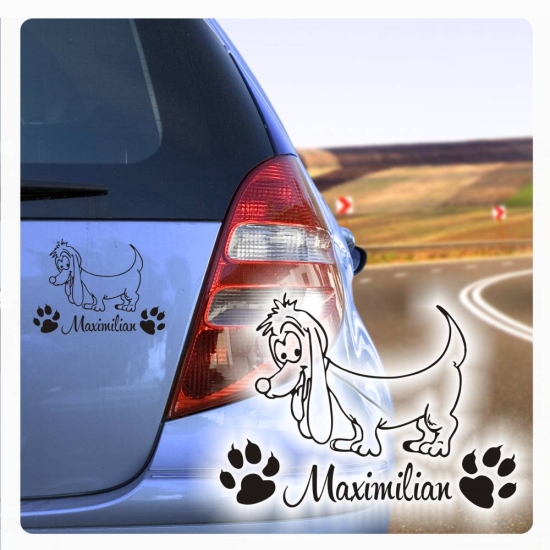 Hundeaufkleber Comic Style Name Wunschname Pfoten Autoaufkleber A425