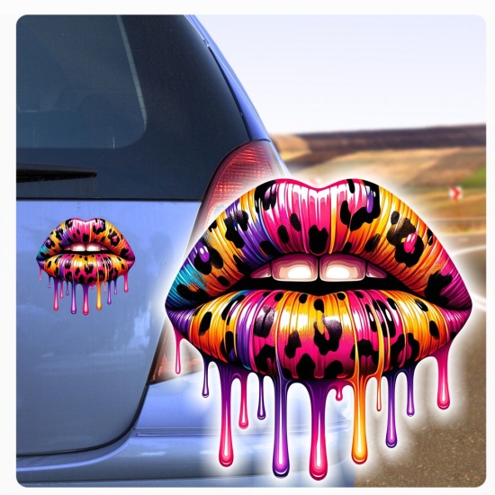 Coole Lippen Lips Leopard Autoaufkleber Sticker Auto Aufkleber Digitaldruck DA338