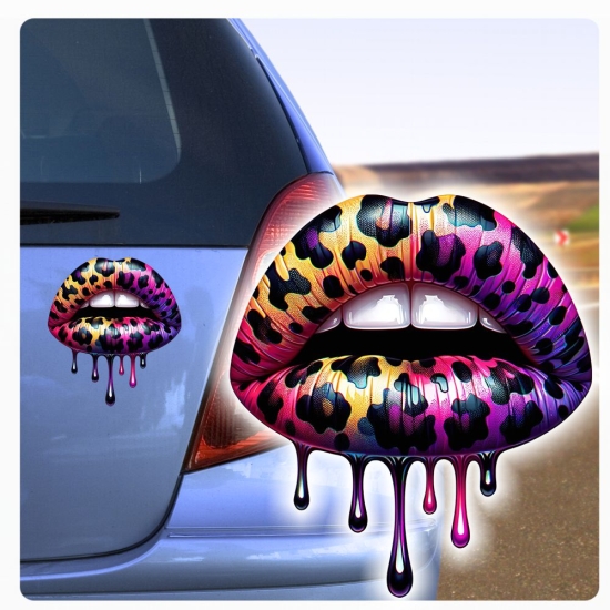 Coole Lippen Lips Leopard Autoaufkleber Sticker Auto Aufkleber Digitaldruck DA332