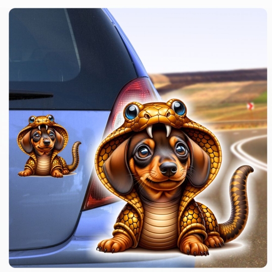 lustiger Dackel als Schlange verkleidet Autoaufkleber Sticker Auto Aufkleber Digitaldruck DA370
