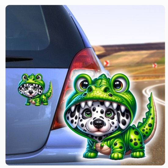 lustiger Dalmatinier als Krokodil verkleidet Autoaufkleber Sticker Auto Aufkleber Digitaldruck DA371