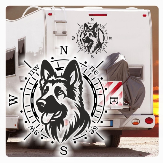 Wohnmobil Aufkleber Deutscher Schäferhund Kompass Wohnwagen Caravan Sticker WoMo451