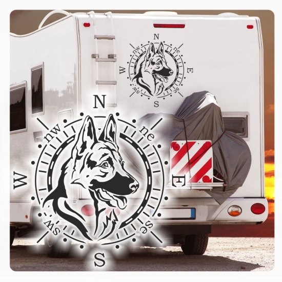 Wohnmobil Aufkleber Deutscher Schäferhund Kompass Wohnwagen Caravan Sticker WoMo452
