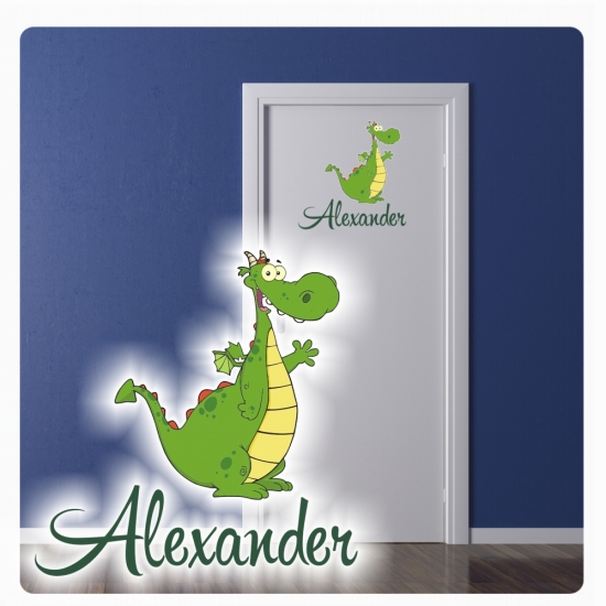 Türaufkleber Drache Name Kinderzimmer Digitaldruck Wandtattoo Türtattoo DT124