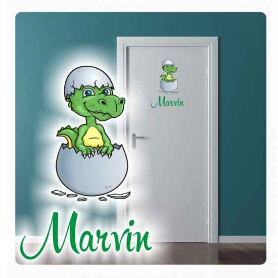 Türaufkleber Baby Dino Name Kinderzimmer Digitaldruck Wandtattoo Türtattoo DT123