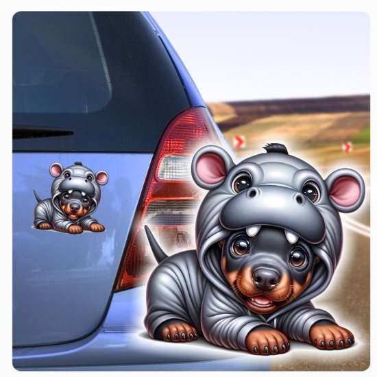 witziger Dobermann als Hippo verkleidet Autoaufkleber Sticker Auto Aufkleber Digitaldruck DA366