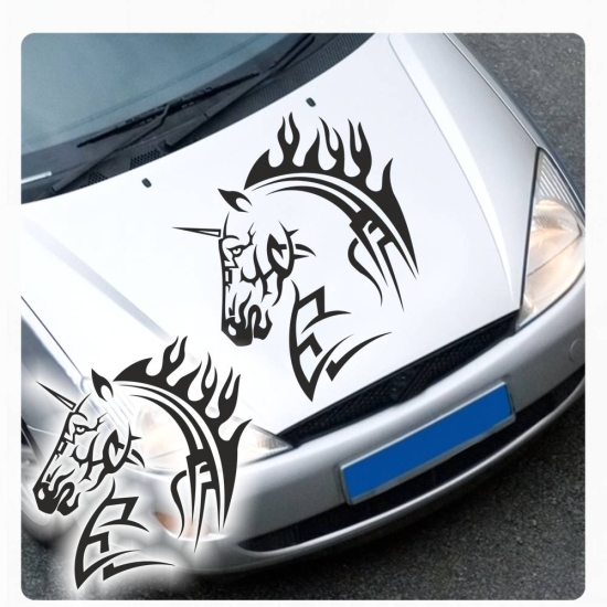 Einhorn Auto Aufkleber Tribal Tattoo Pferde Unicorn Motorhauben Sticker A508