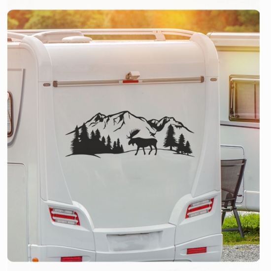 Berge Elch Wald Wohnmobil Aufkleber Wohnwagen Caravan Sticker WoMo426