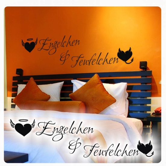 Wandtattoo Engel & Teufel Schriftzug Schlafzimmer Engelchen Teufelchen W273