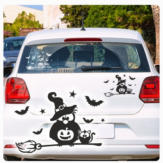 Eule Hexe Katze Besen Auto Aufkleber Autoaufkleber Sticker  A3056