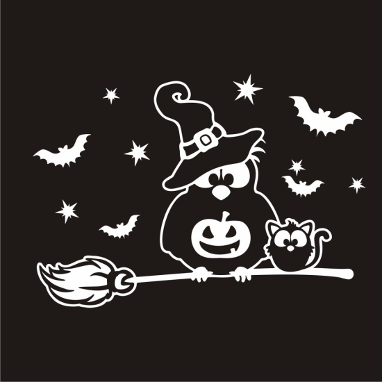 Preview: Eule Hexe Katze Besen Auto Aufkleber Autoaufkleber Sticker  A3056