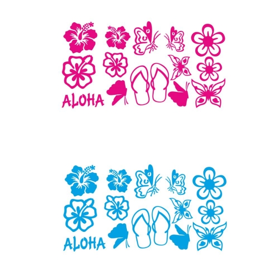 Fahrradaufkleber Aufkleber Hawaii Hibiskus Gecko Sticker SET F046