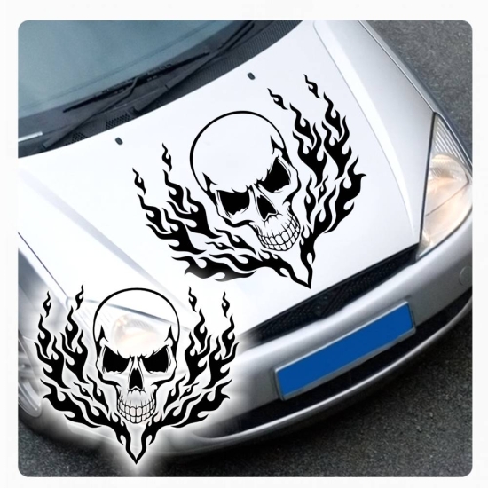 Skull Flames Auto Aufkleber Tribal Tattoo Motorhaube Autoaufkleber A2032