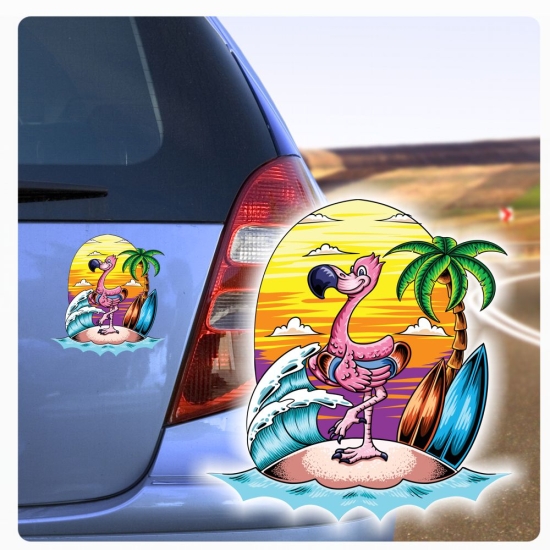 Flamingo Palme Surfen Autoaufkleber Sticker Auto Aufkleber Digitaldruck DA398