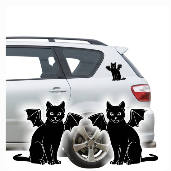 2er SET Fledermaus Katze Halloween Katzen Auto Aufkleber Autoaufkleber  Sticker A733