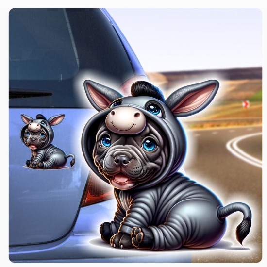 lustige Französische Bulldogge im Eselskostüm Autoaufkleber Sticker Auto Aufkleber Digitaldruck DA364