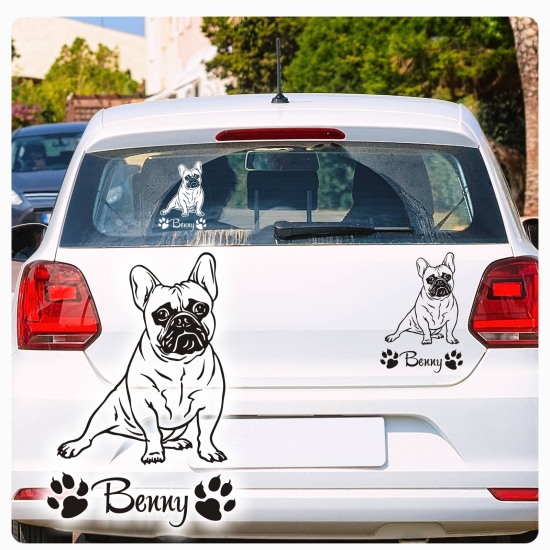 Auto Aufkleber Französische Bulldogge Autoaufkleber Hund Pfoten clickstick A692