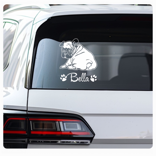 Französische Bulldogge Welpe Autoaufkleber Auto Aufkleber Sticker Hund Pfoten A4194